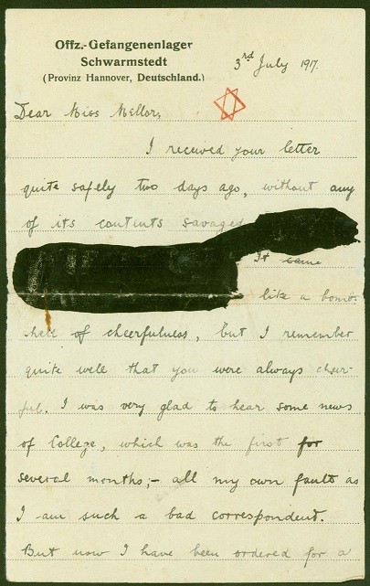Letter to Doris Mellor during WW1, paper, 1917.